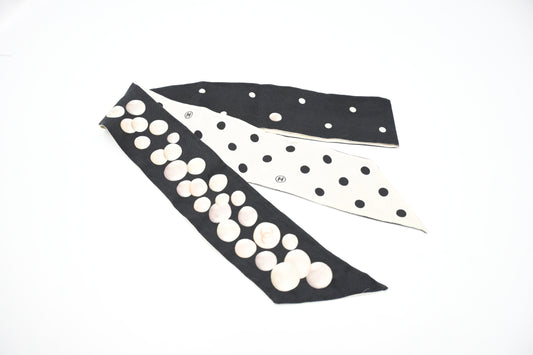 Chanel Pearl Bandeau in Black and Cream Silk