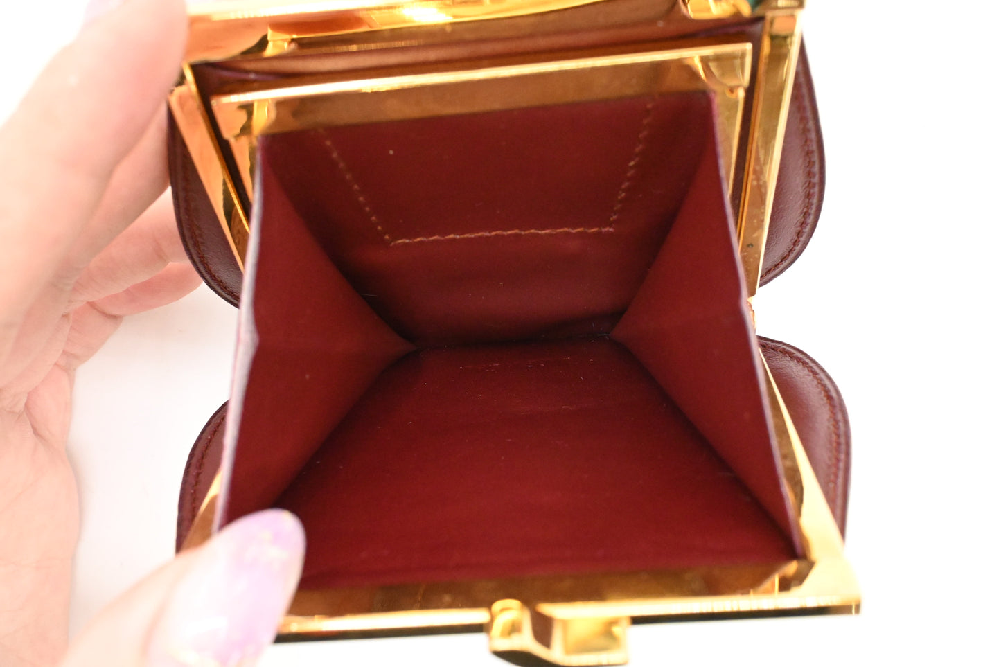 Cartier Kisslock Coin Case in Burgundy Leather
