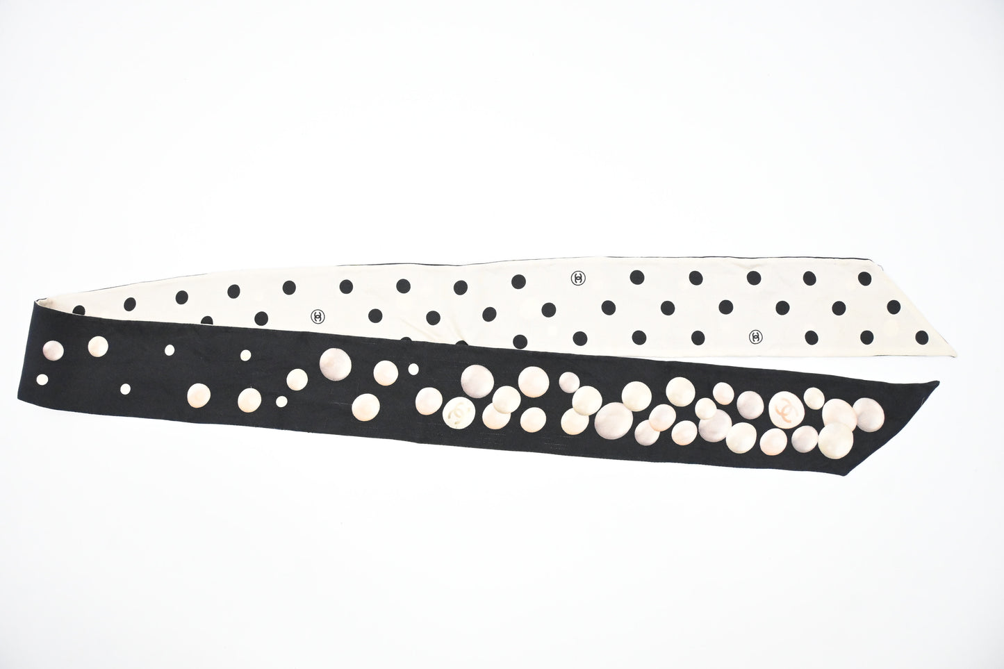Chanel Pearl Bandeau in Black and Cream Silk