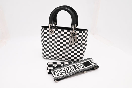 Dior Medium Lady Dior in Black and White Checkered Leather