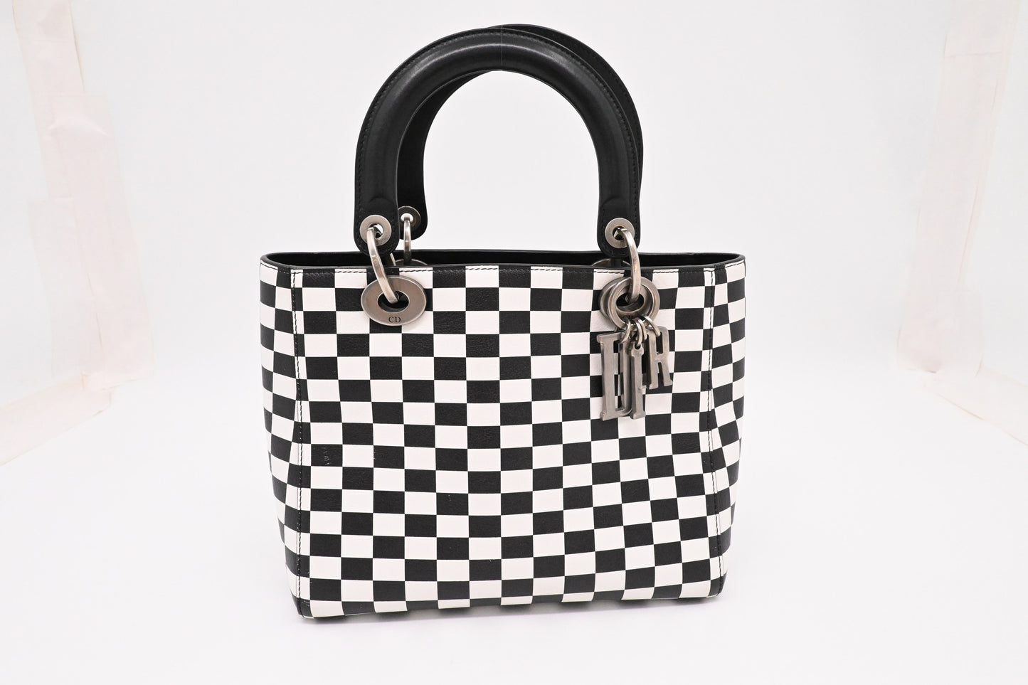 Dior Medium Lady Dior in Black and White Checkered Leather