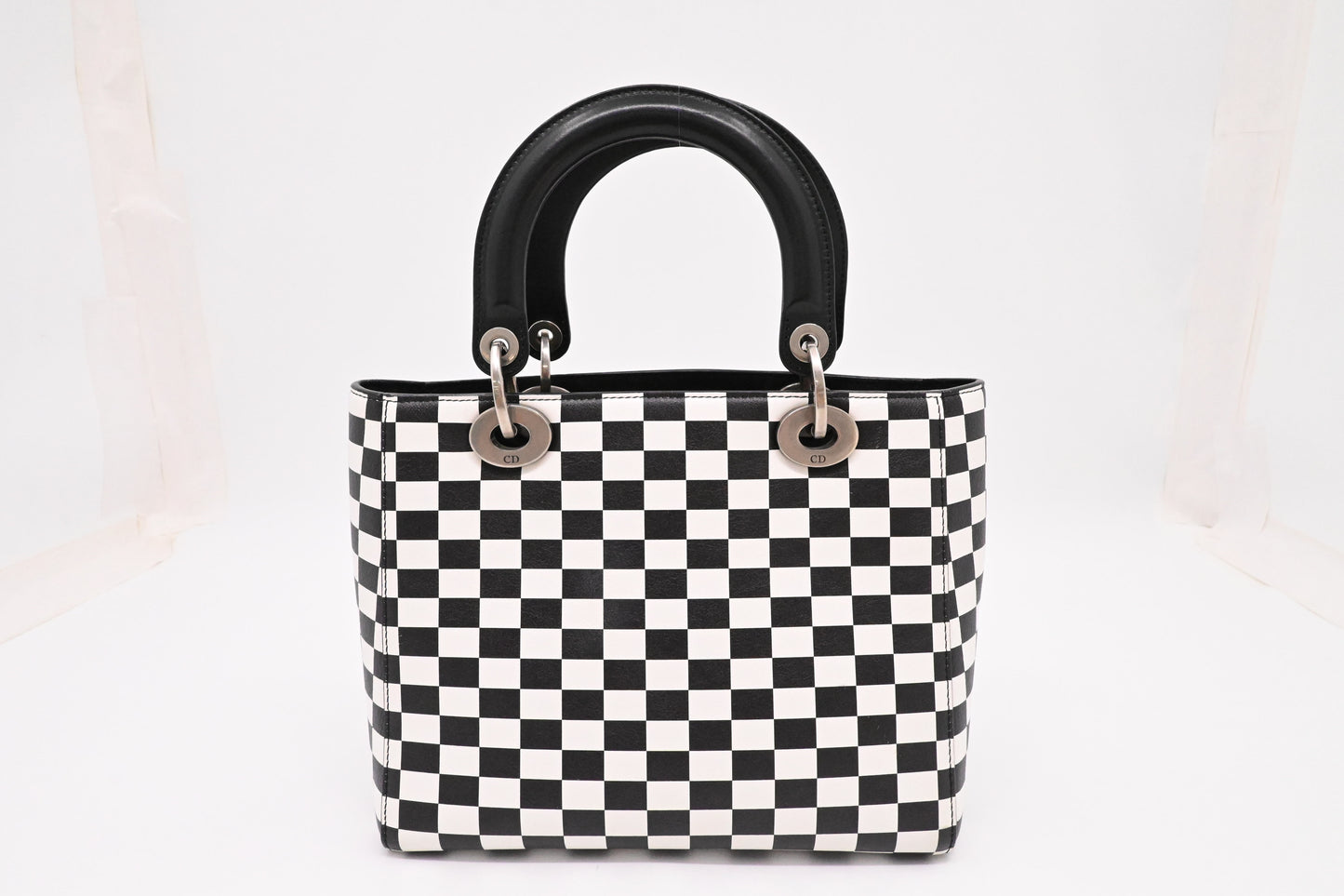 Dior Medium Lady Dior in Black and White Checkered Leather