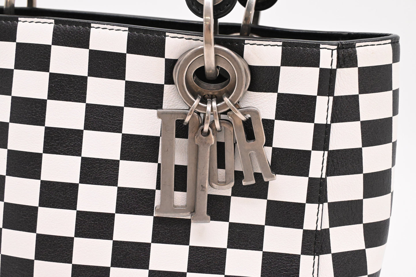 Dior Medium Lady Dior in Black and White Checkered Leather