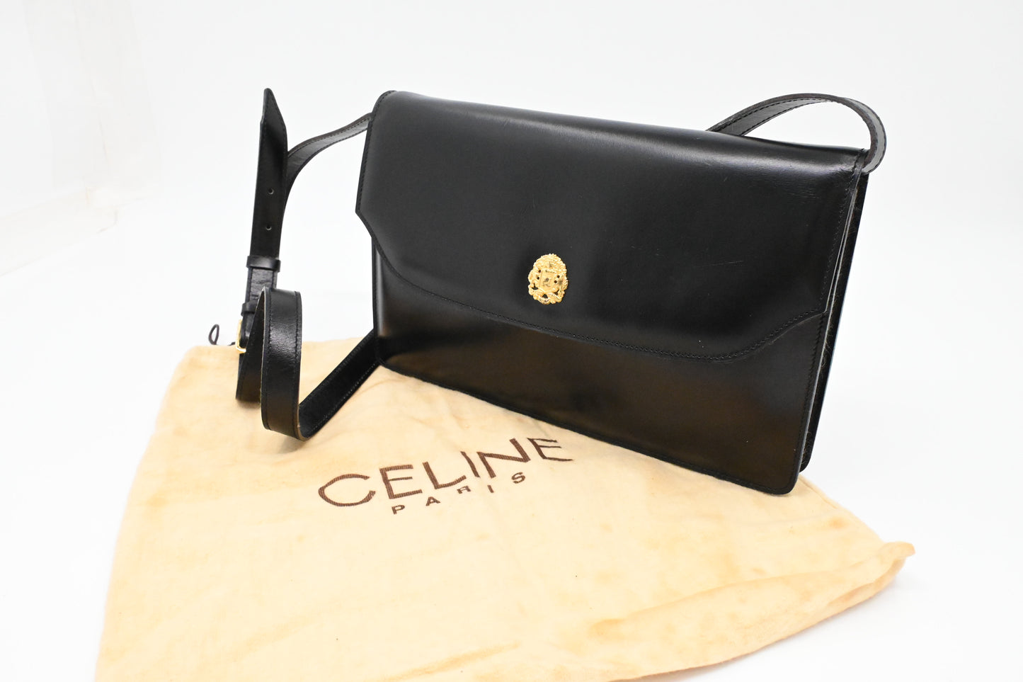 Celine Shoulder Bag in Black Leather