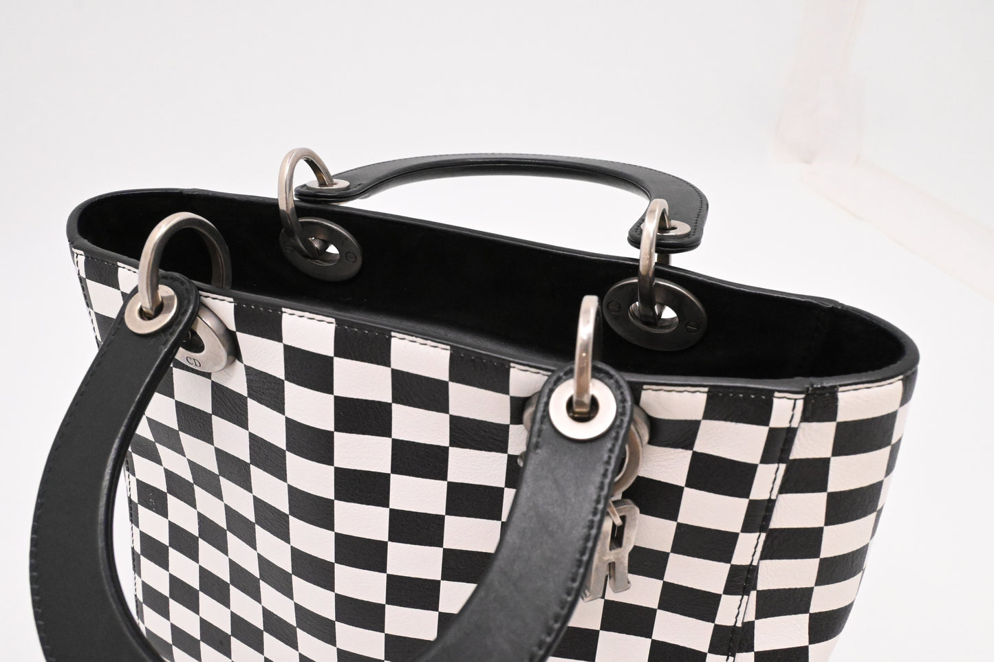 Dior Medium Lady Dior in Black and White Checkered Leather