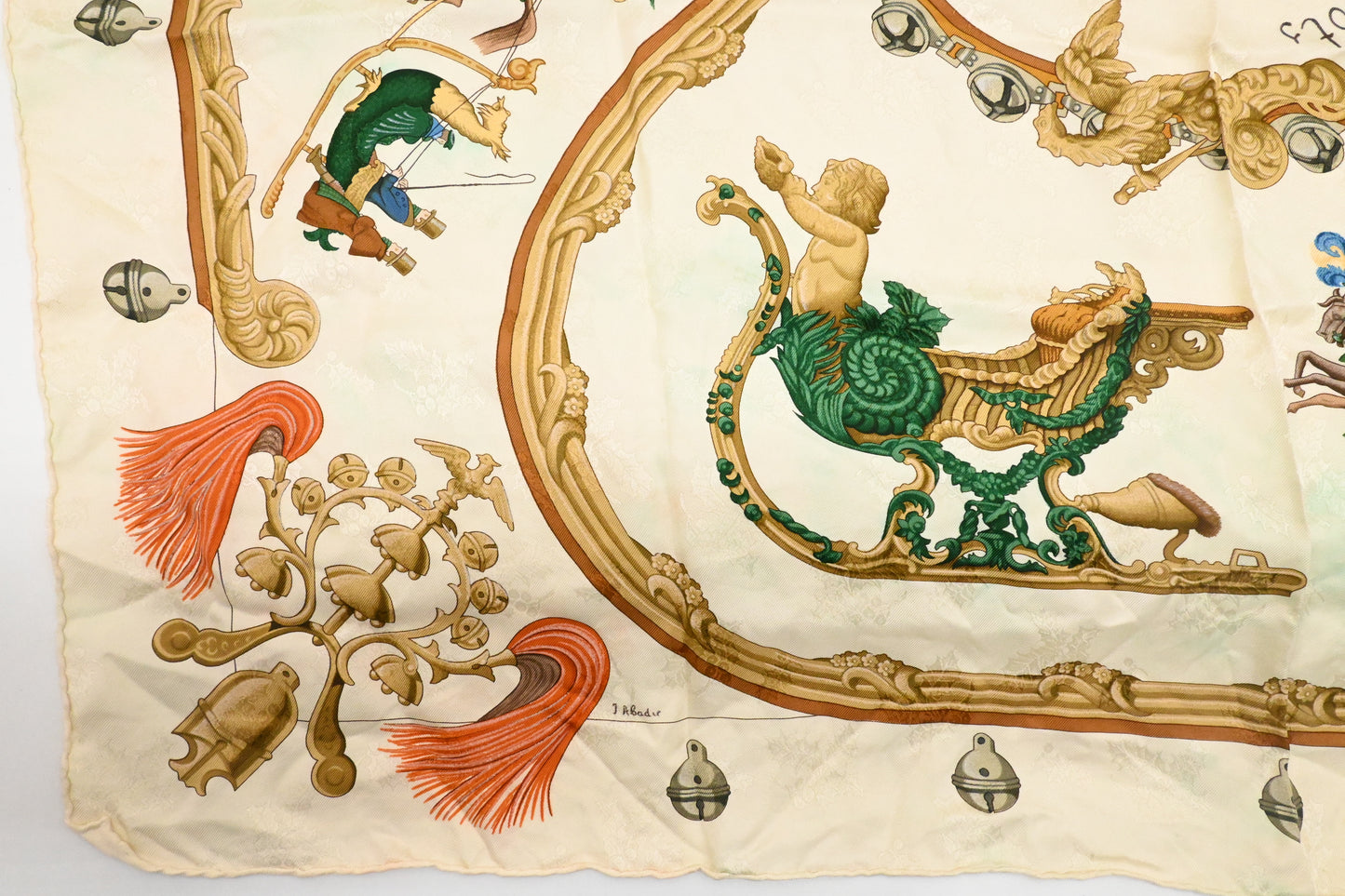 Hermes 'Plumes et Grelots' Carre 90 in Cream Jacquard Silk