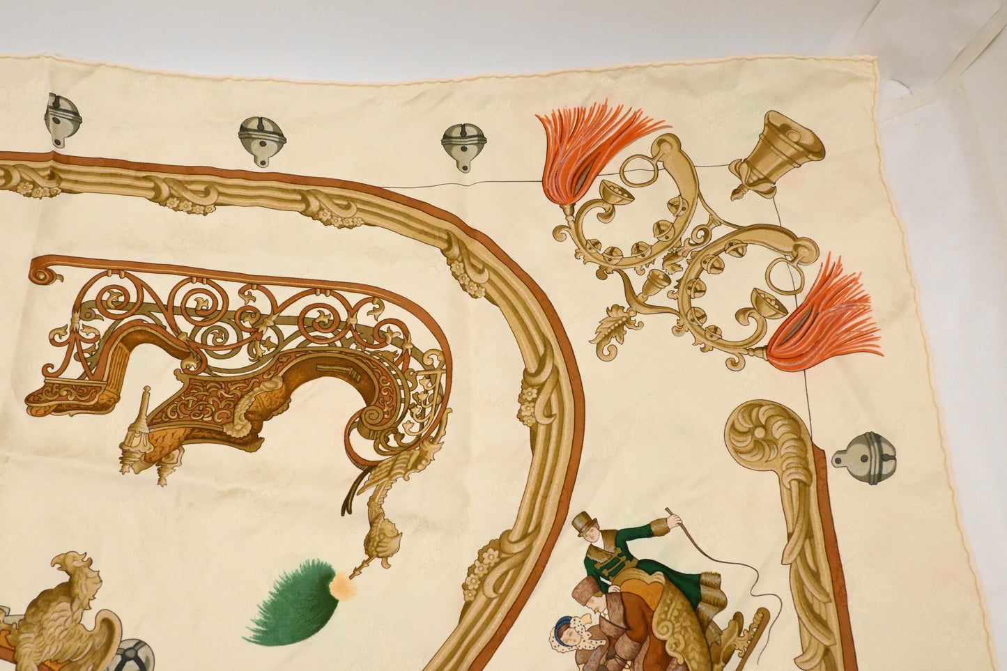 Hermes 'Plumes et Grelots' Carre 90 in Cream Jacquard Silk