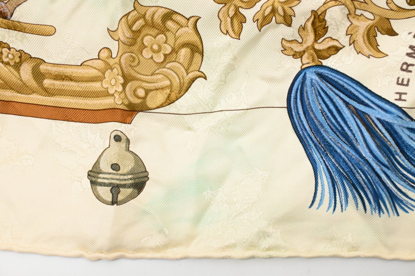 Hermes 'Plumes et Grelots' Carre 90 in Cream Jacquard Silk