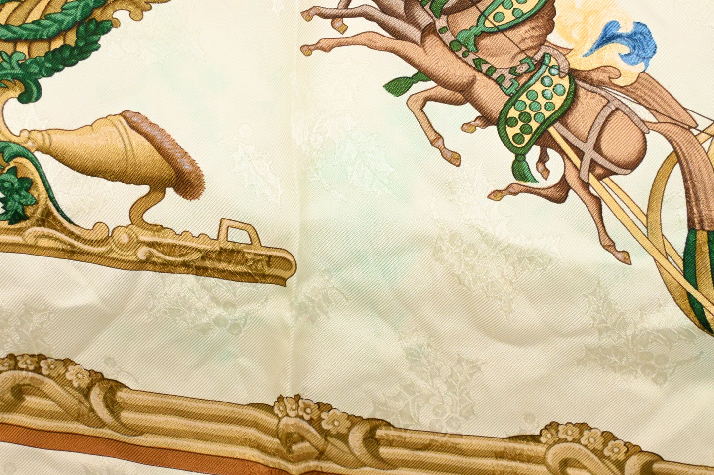 Hermes 'Plumes et Grelots' Carre 90 in Cream Jacquard Silk