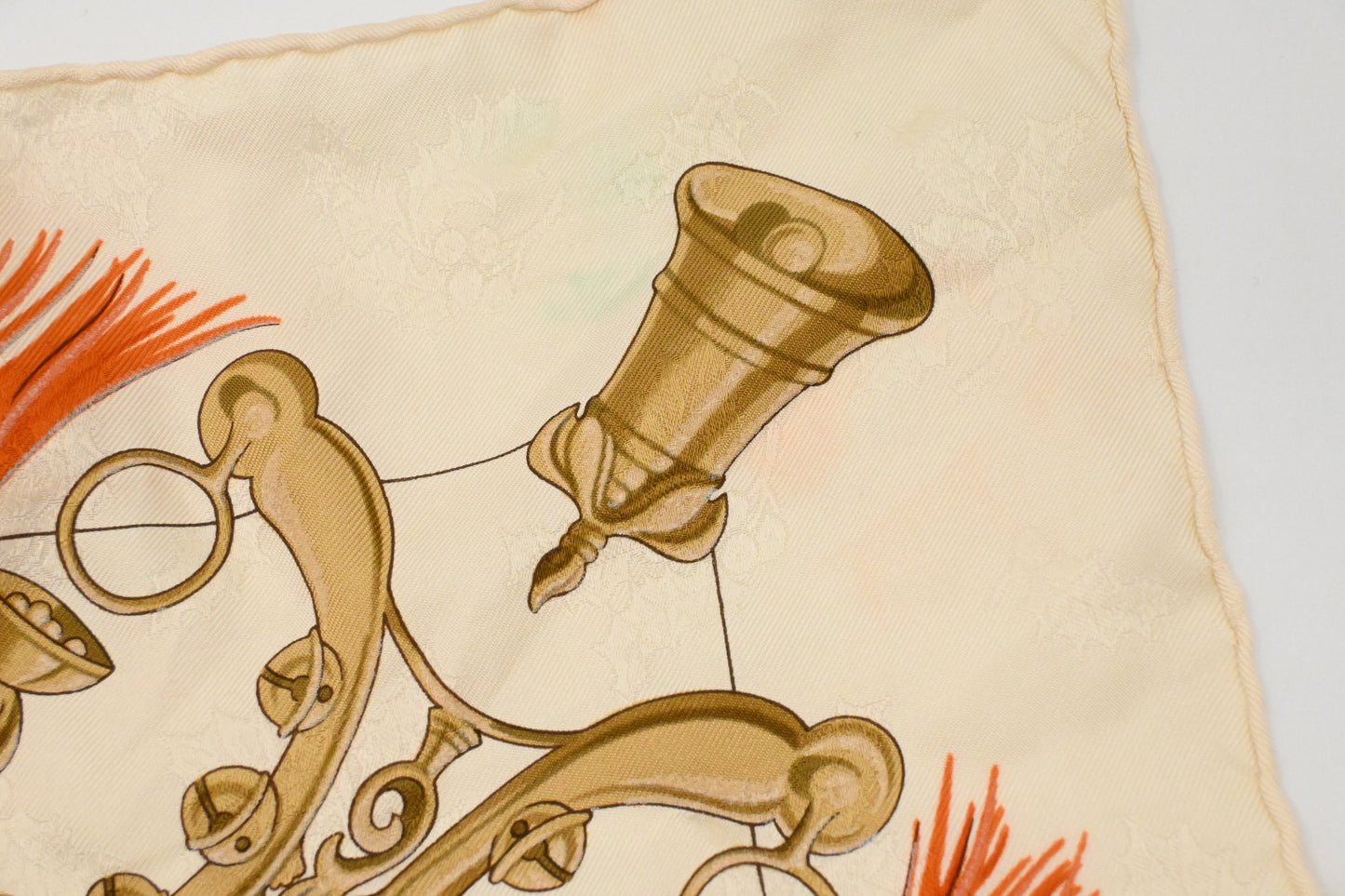 Hermes 'Plumes et Grelots' Carre 90 in Cream Jacquard Silk
