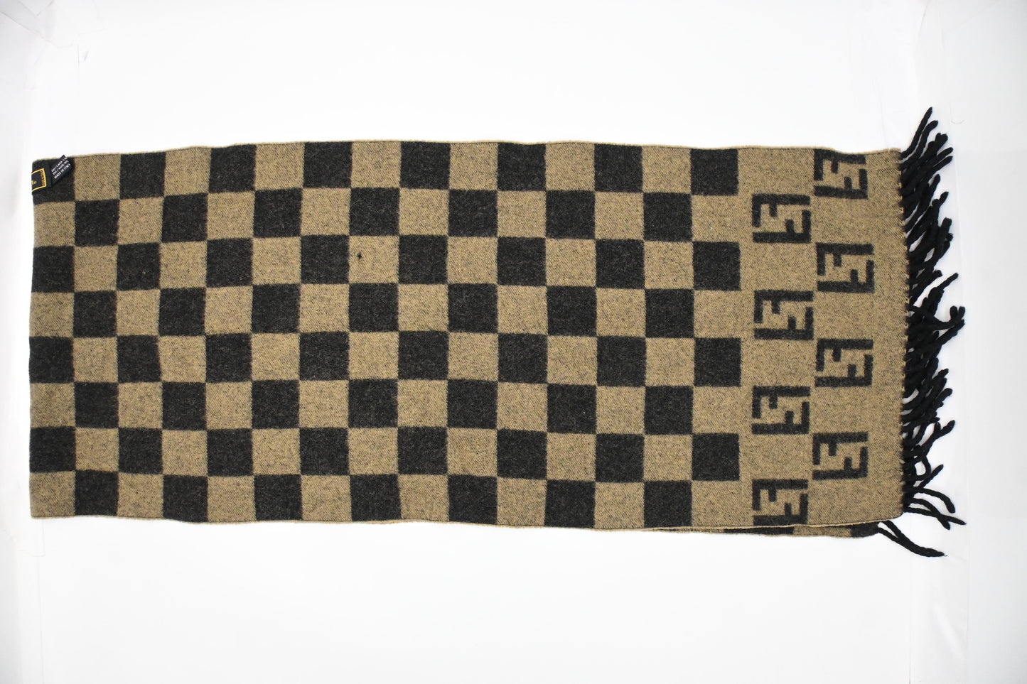 Fendi Scarf in Black and Beige Checked Wool