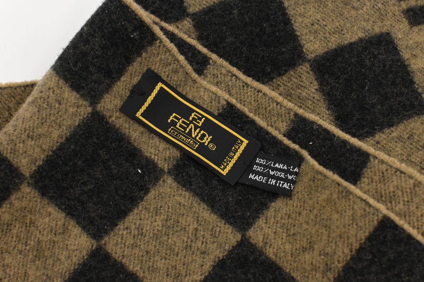 Fendi Scarf in Black and Beige Checked Wool