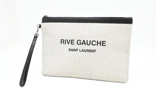 YSL Saint Laurent Wrist Pouch in Beige Canvas