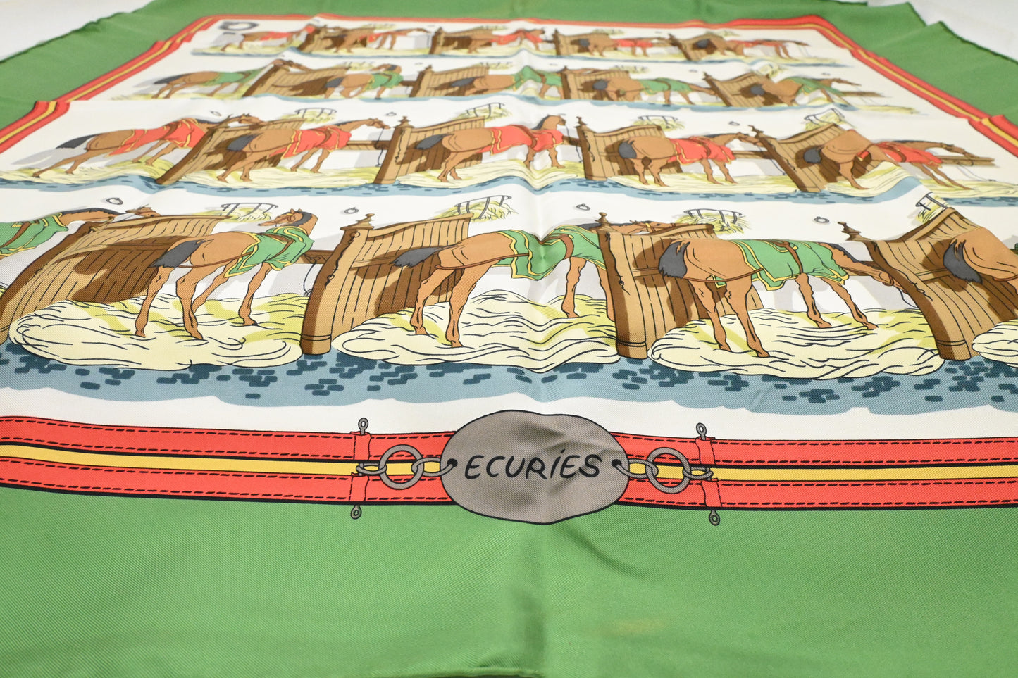 Hermes 'Ecuries' Carre 90 in Green Silk