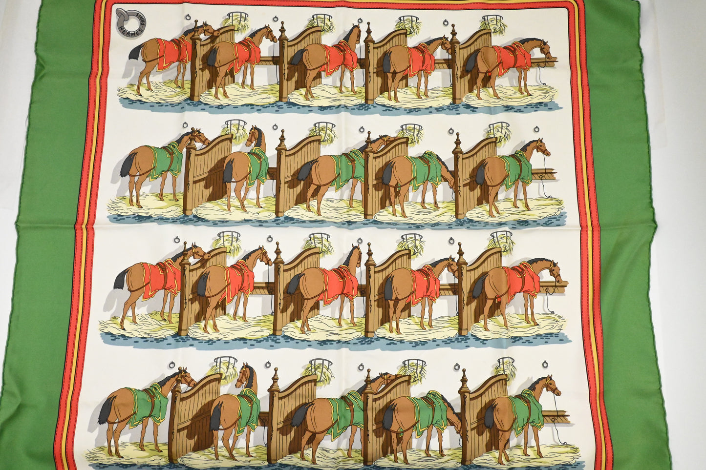 Hermes 'Ecuries' Carre 90 in Green Silk