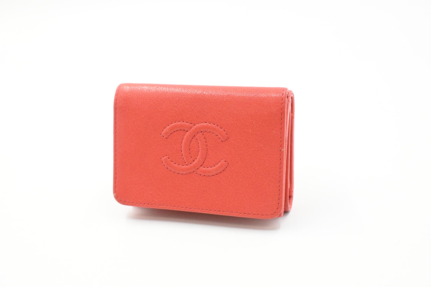 Chanel Trifold Wallet in Red Orange Leather