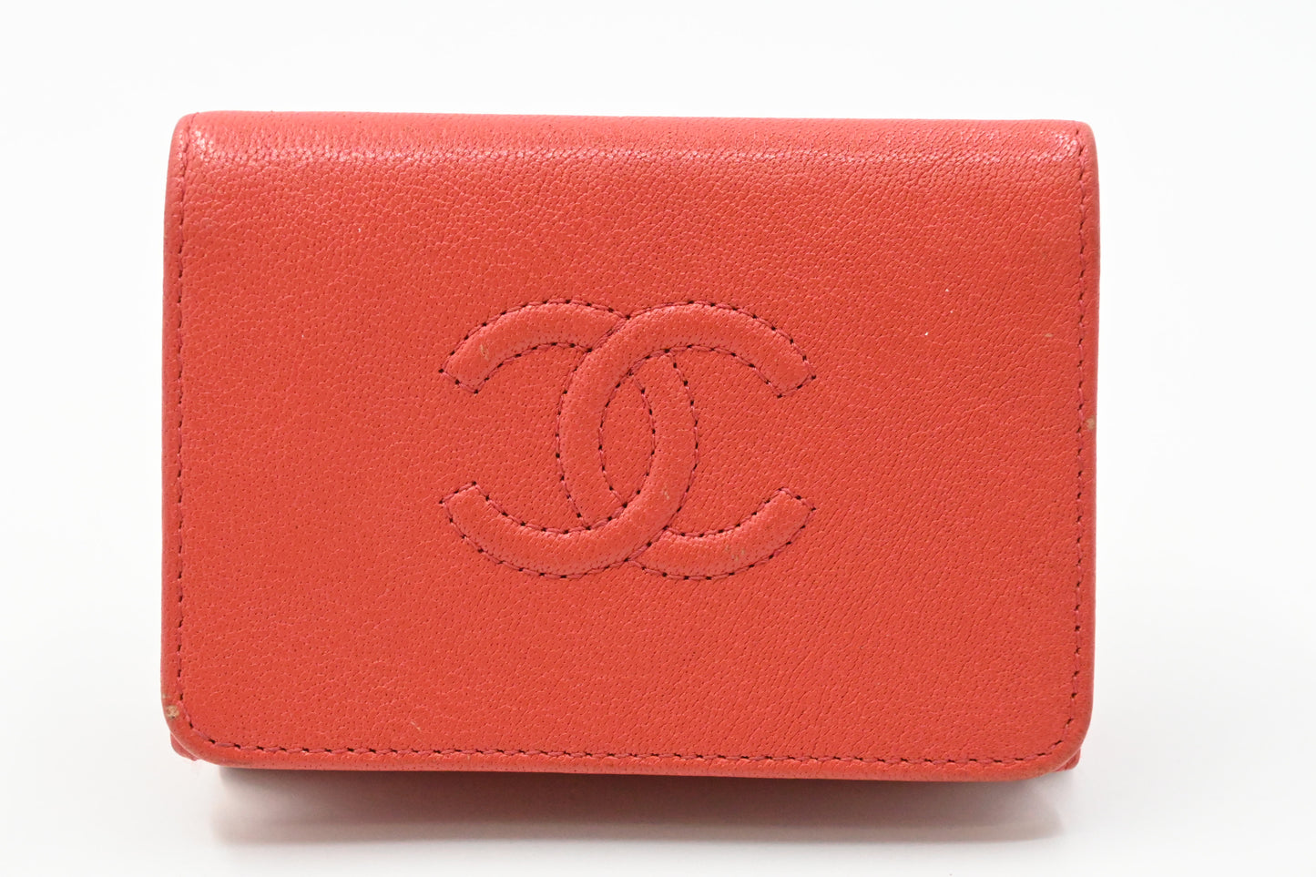 Chanel Trifold Wallet in Red Orange Leather