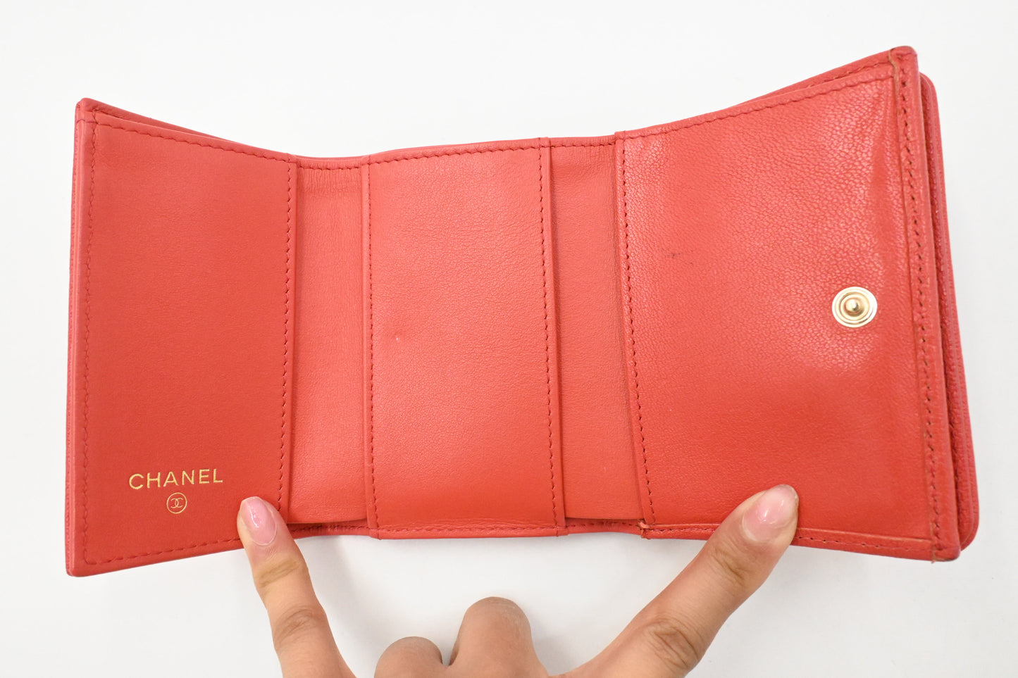 Chanel Trifold Wallet in Red Orange Leather