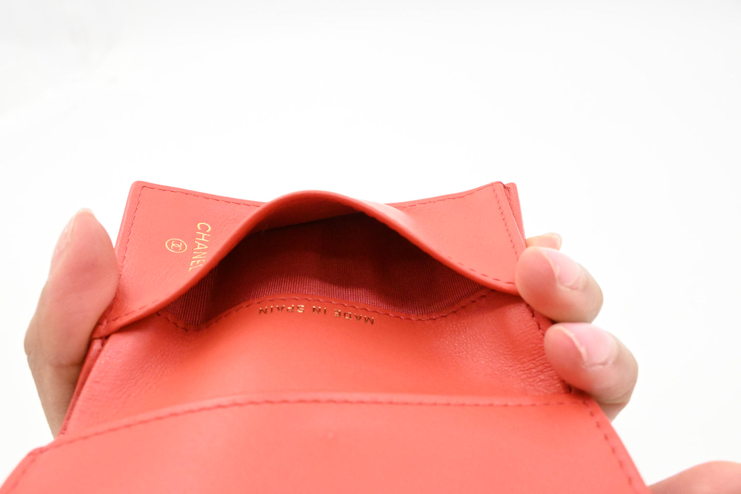 Chanel Trifold Wallet in Red Orange Leather