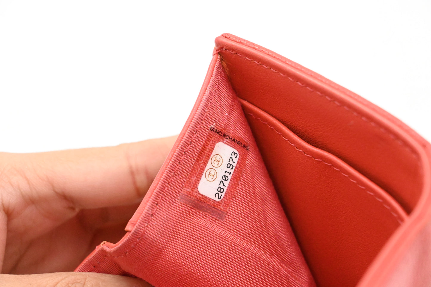 Chanel Trifold Wallet in Red Orange Leather
