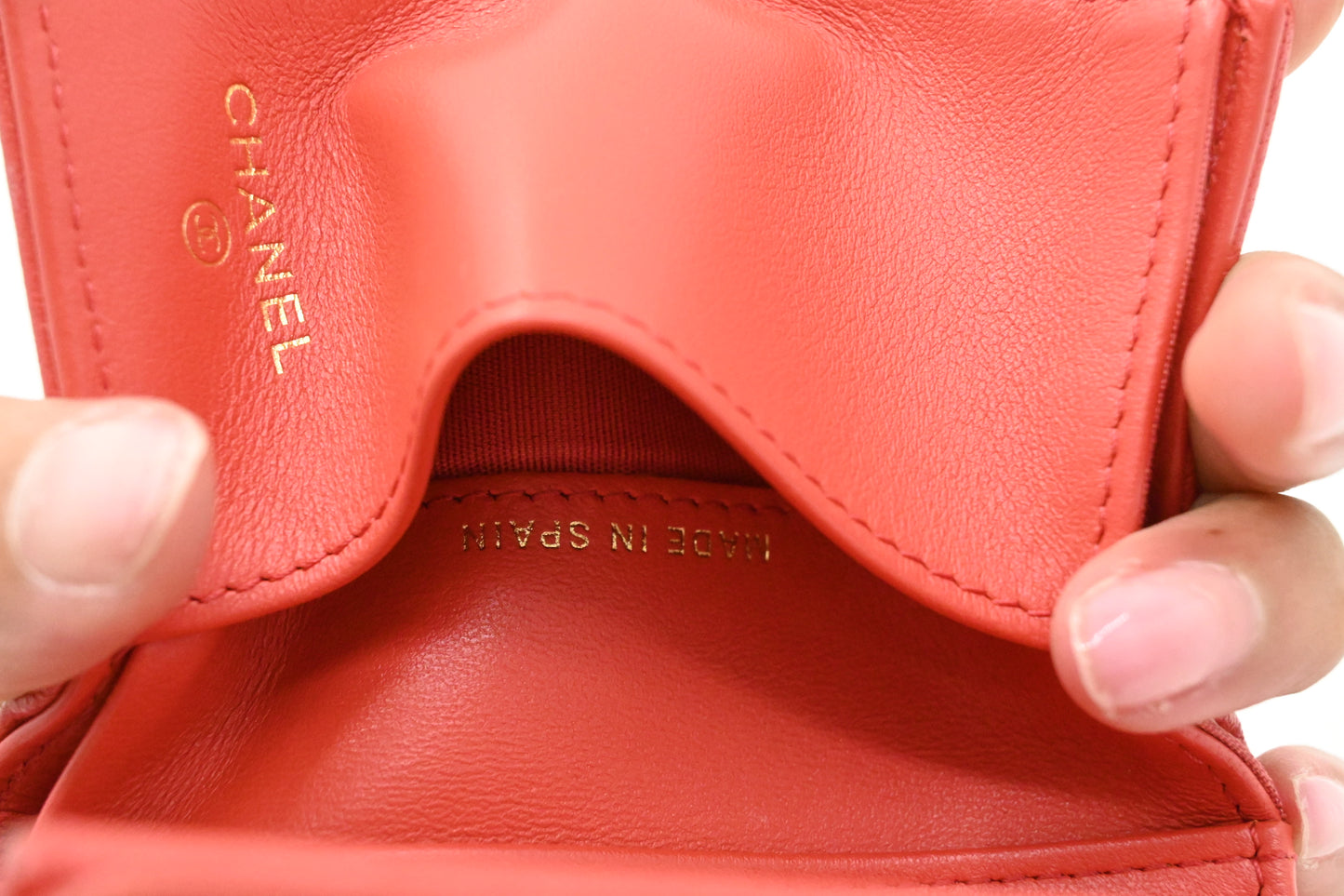 Chanel Trifold Wallet in Red Orange Leather