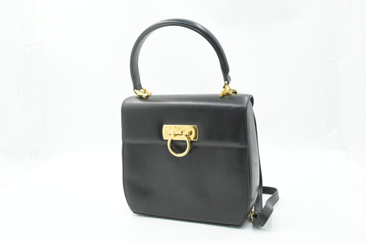 Ferragamo Gancini 2way Bag in Black Leather