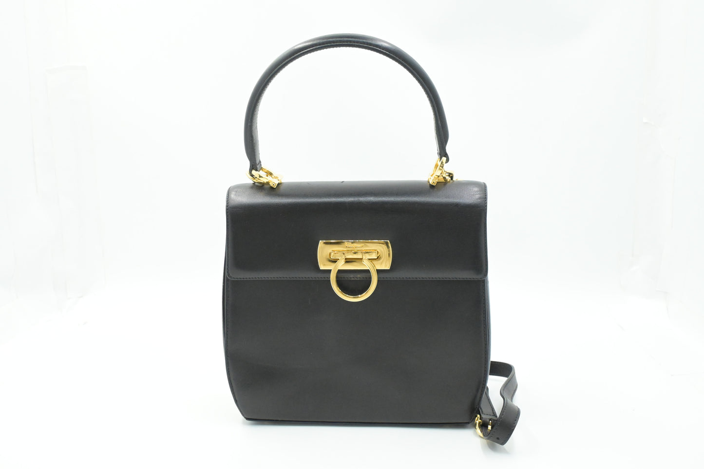 Ferragamo Gancini 2way Bag in Black Leather