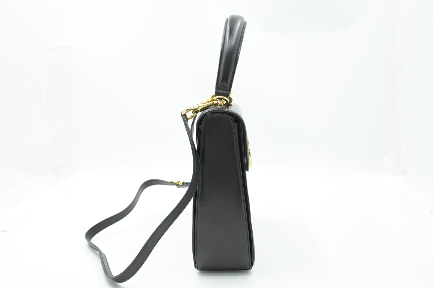 Ferragamo Gancini 2way Bag in Black Leather
