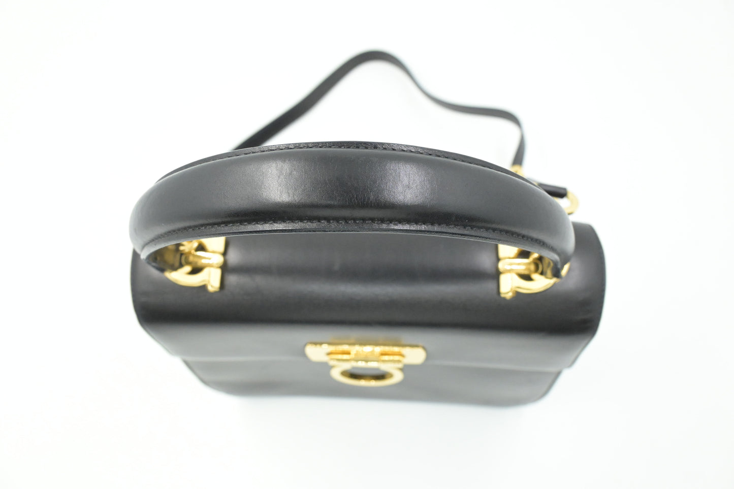 Ferragamo Gancini 2way Bag in Black Leather