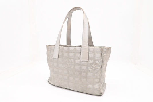 Chanel Small New Travel Line Tote in Silver Canvas