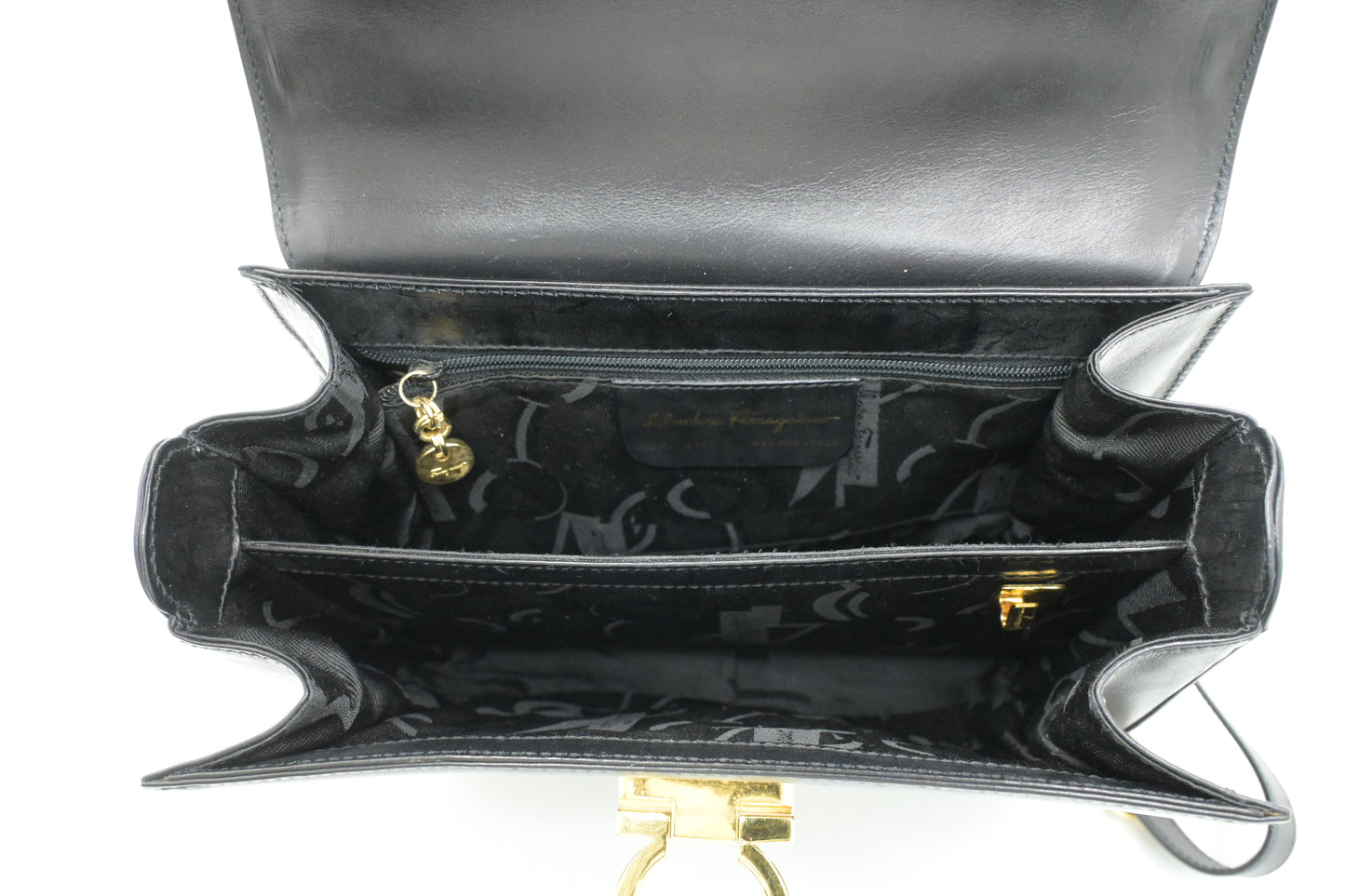 Ferragamo Gancini 2way Bag in Black Leather