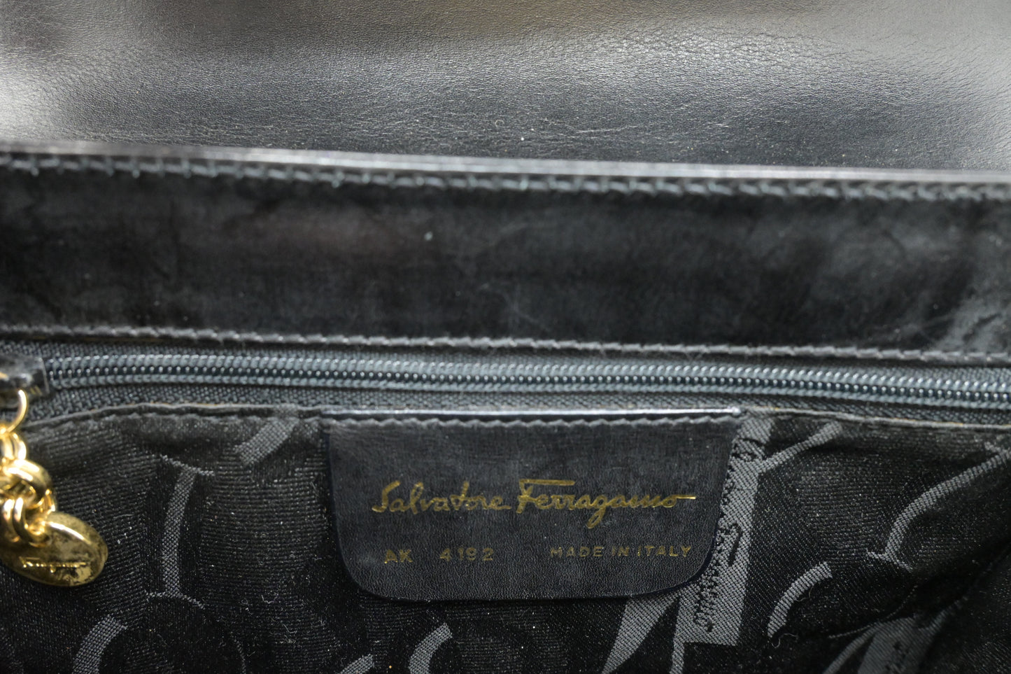Ferragamo Gancini 2way Bag in Black Leather