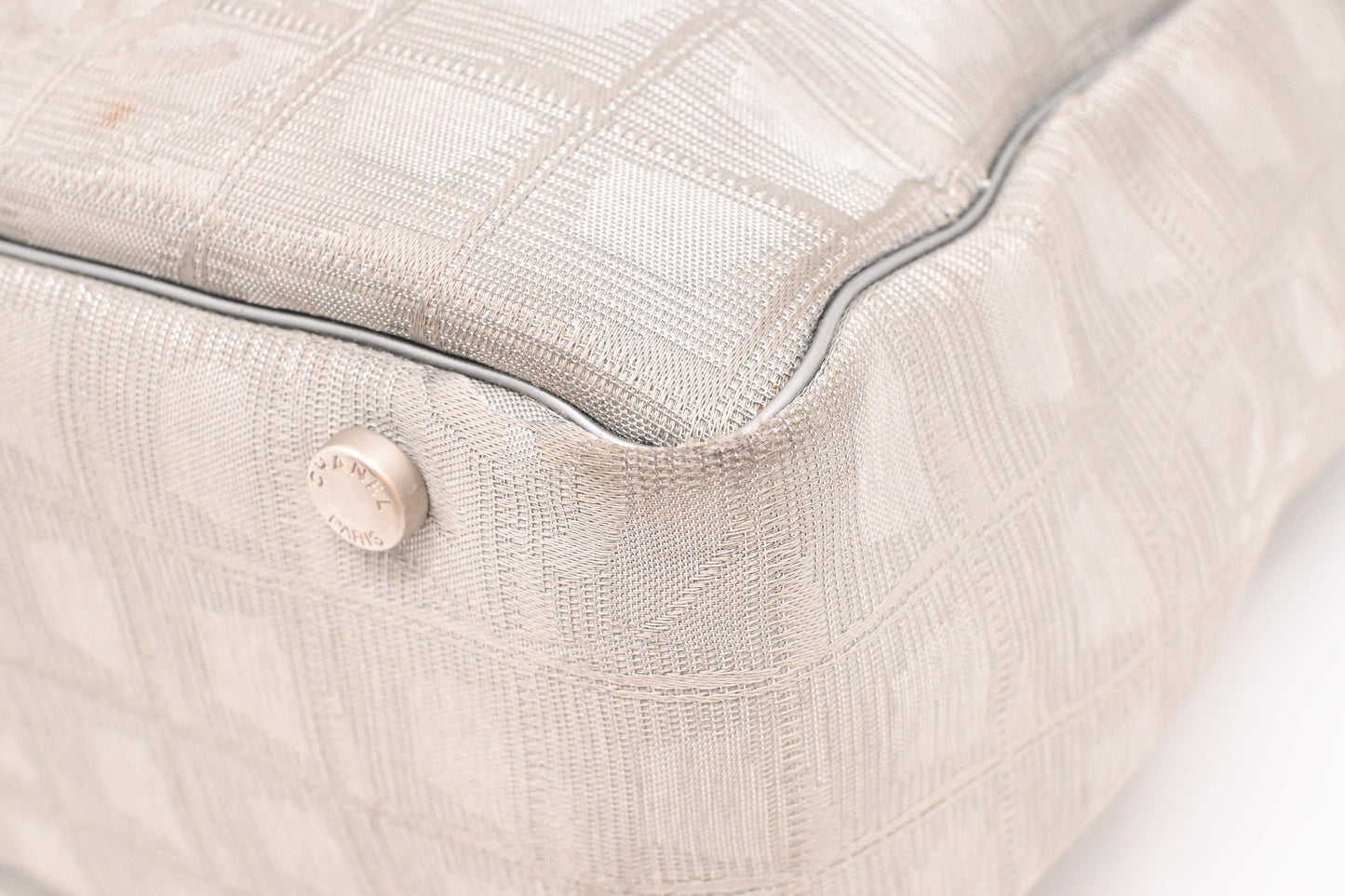 Chanel Small New Travel Line Tote in Silver Canvas