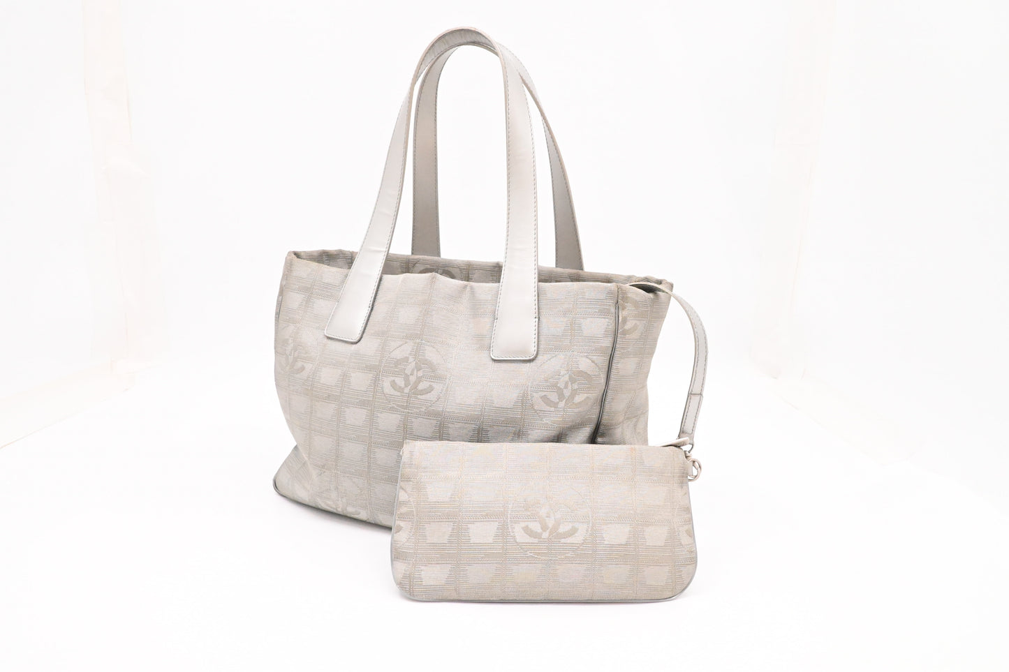 Chanel Small New Travel Line Tote in Silver Canvas