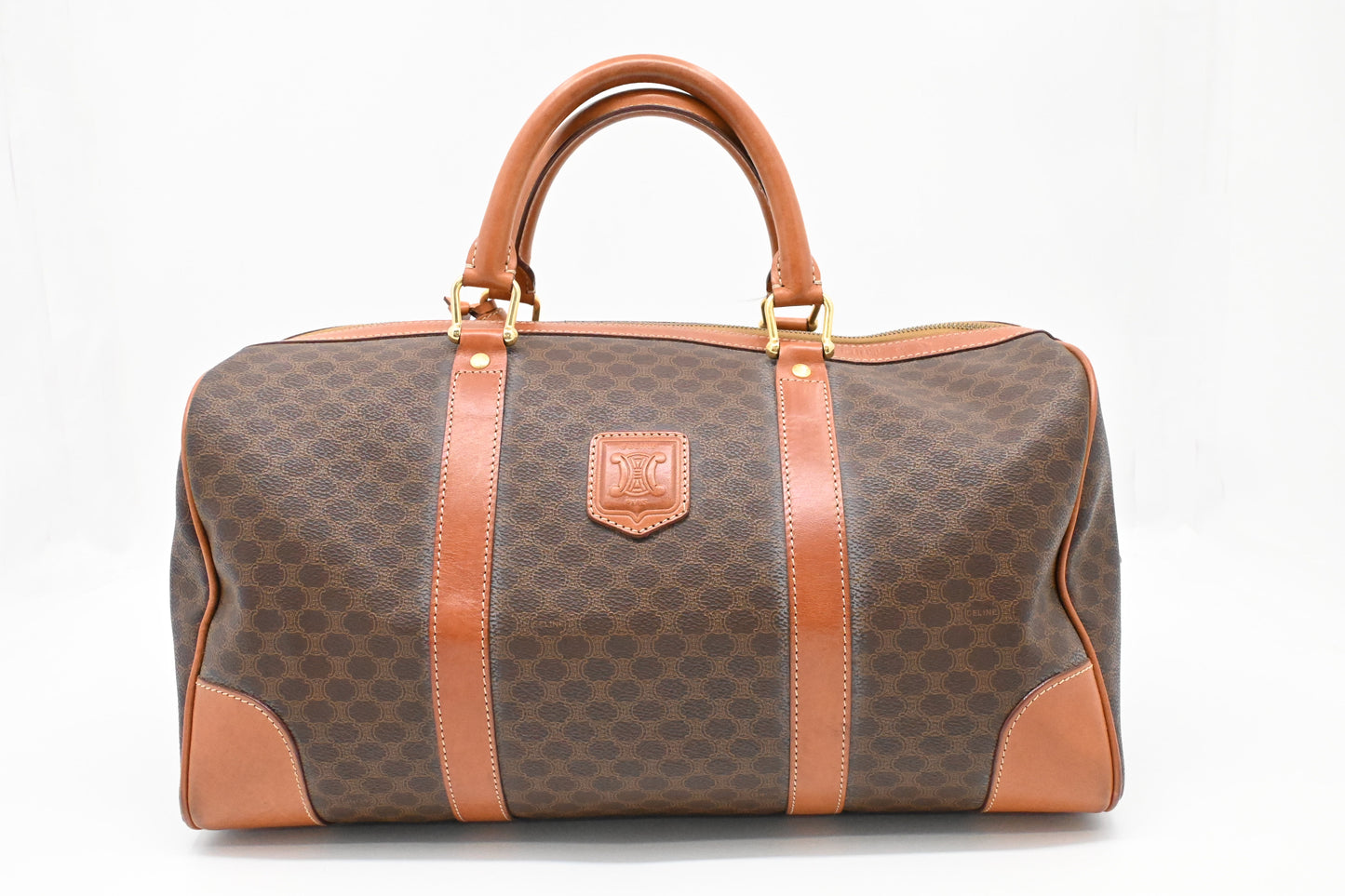 Celine Boston Bag in Brown Macadam Canvas