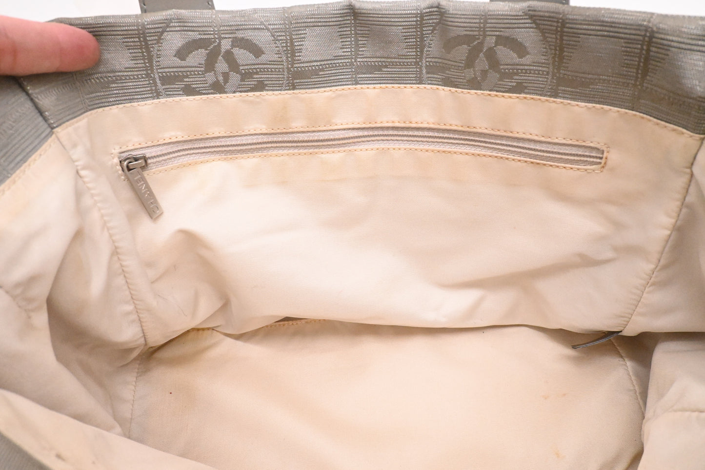 Chanel Small New Travel Line Tote in Silver Canvas