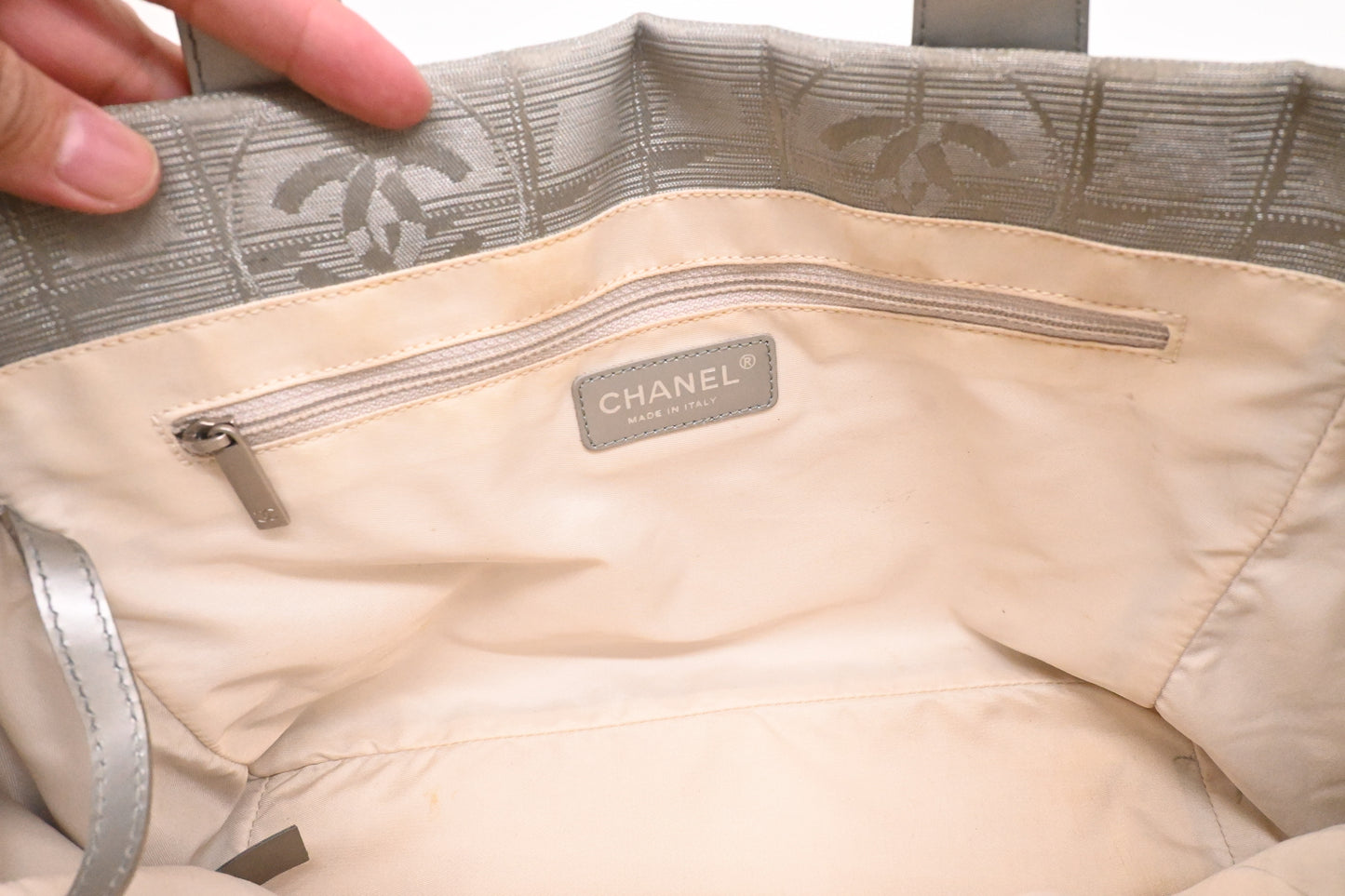 Chanel Small New Travel Line Tote in Silver Canvas