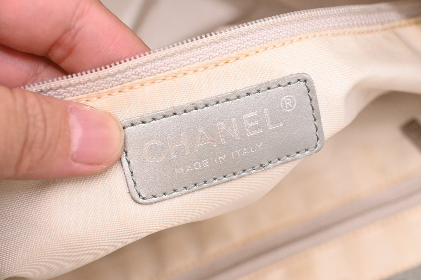 Chanel Small New Travel Line Tote in Silver Canvas