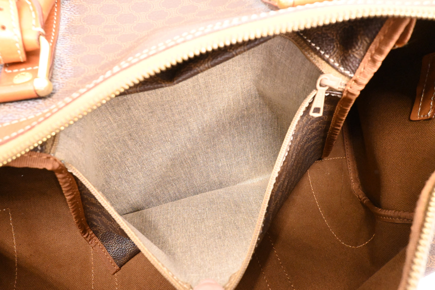 Celine Boston Bag in Brown Macadam Canvas