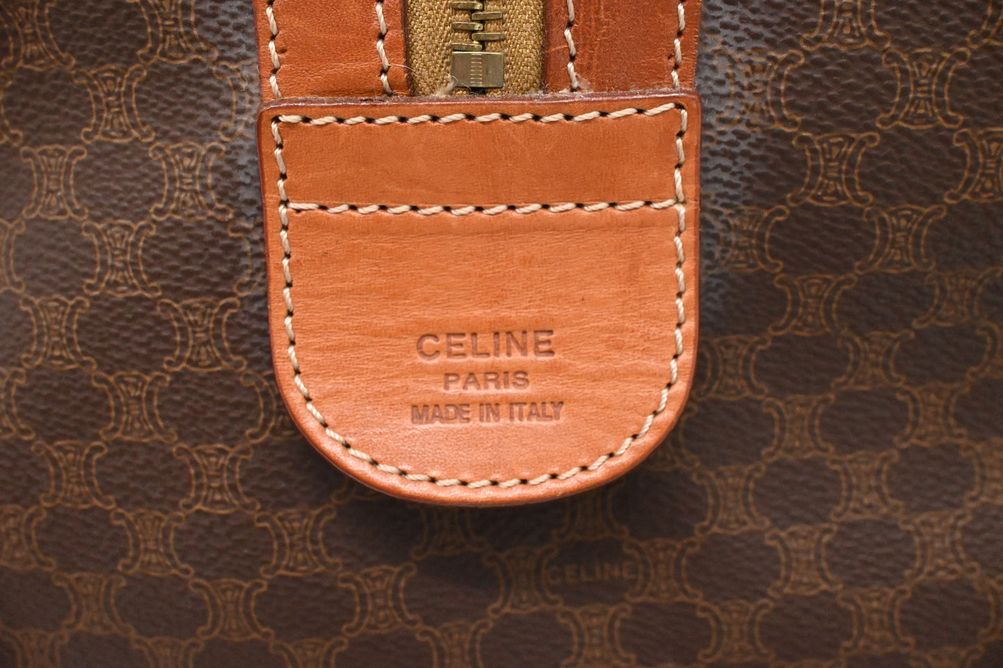 Celine Boston Bag in Brown Macadam Canvas