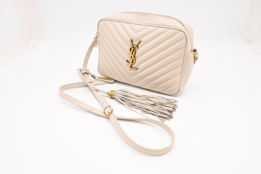 YSL Saint Laurent Lou Camera Bag in Off White Chevron Leather