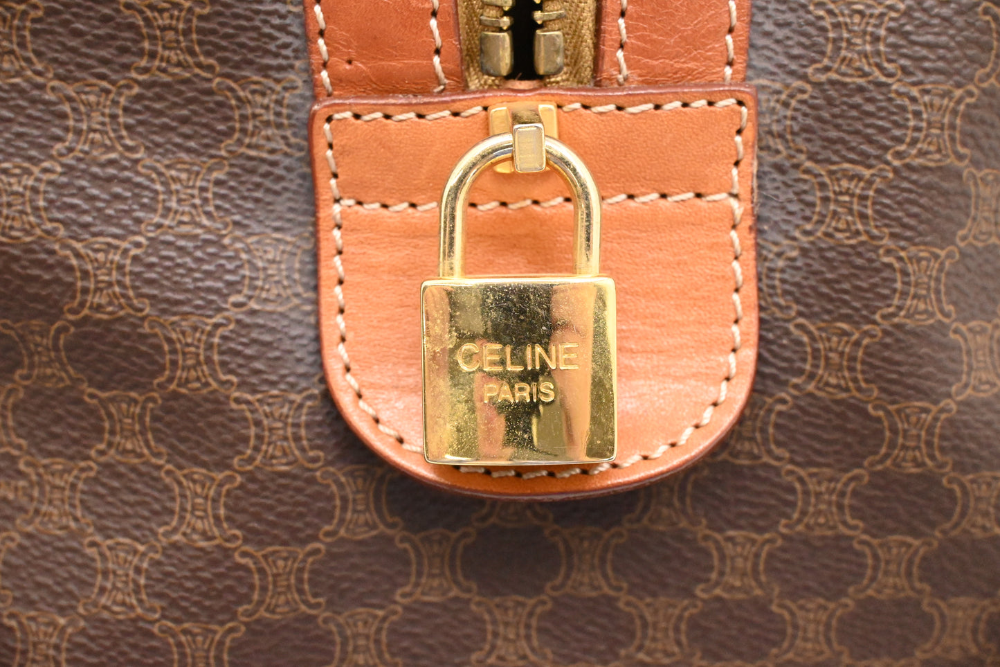 Celine Boston Bag in Brown Macadam Canvas