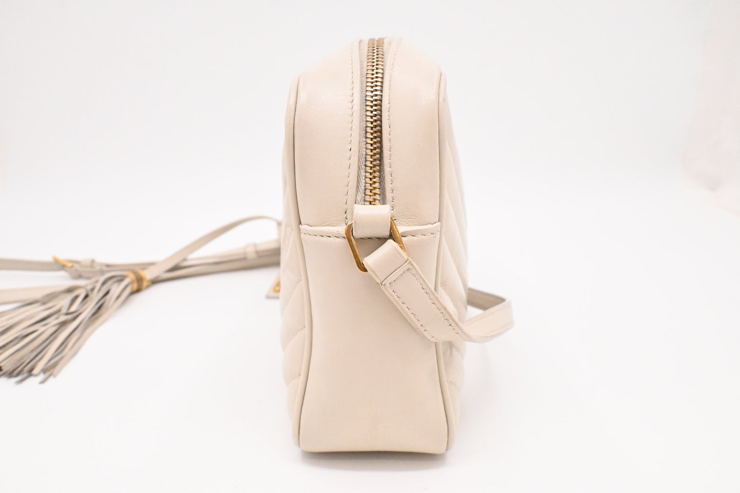 YSL Saint Laurent Lou Camera Bag in Off White Chevron Leather