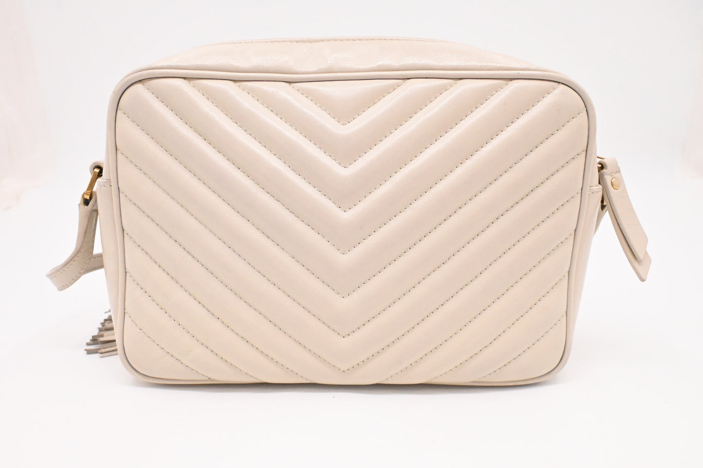 YSL Saint Laurent Lou Camera Bag in Off White Chevron Leather