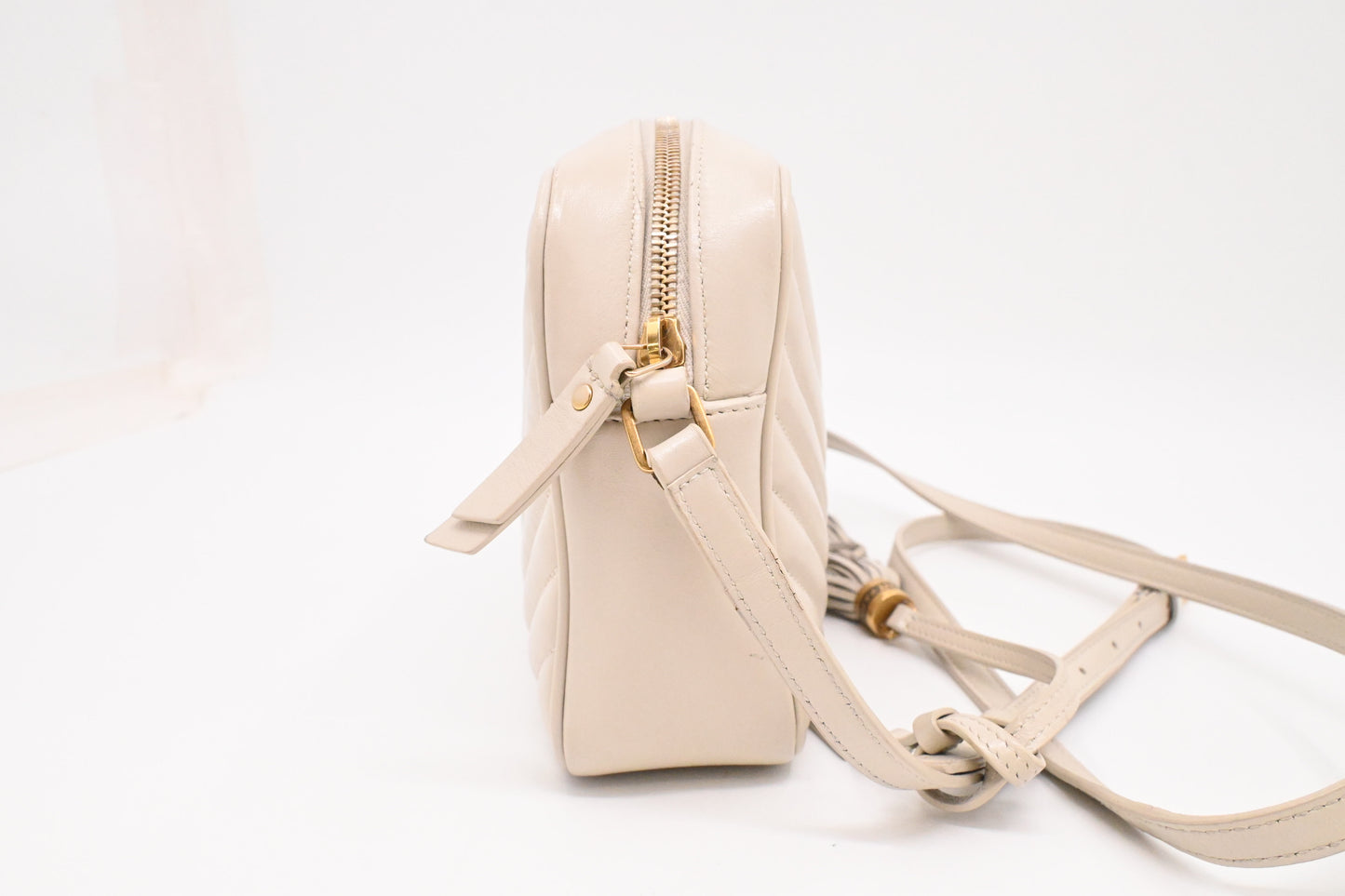 YSL Saint Laurent Lou Camera Bag in Off White Chevron Leather