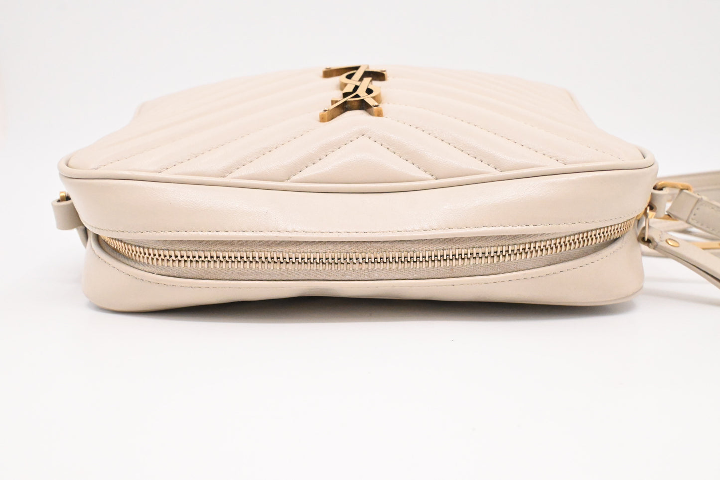 YSL Saint Laurent Lou Camera Bag in Off White Chevron Leather