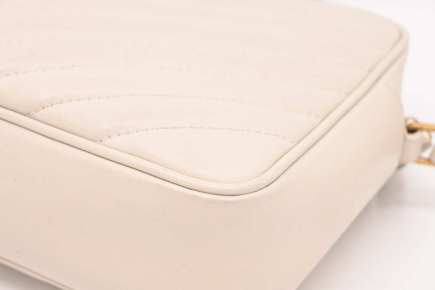 YSL Saint Laurent Lou Camera Bag in Off White Chevron Leather