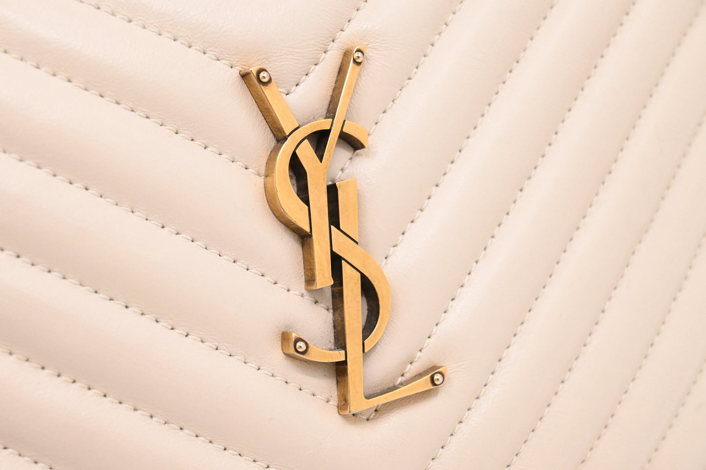 YSL Saint Laurent Lou Camera Bag in Off White Chevron Leather