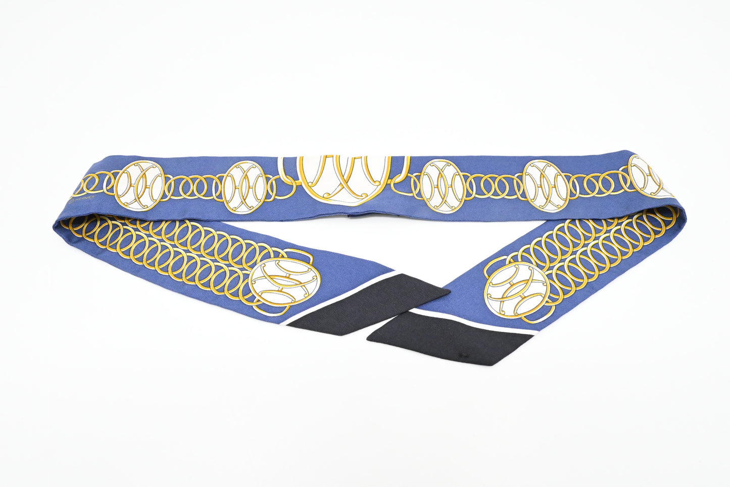 Hermes Twilly in Navy Blue and Gold Silk