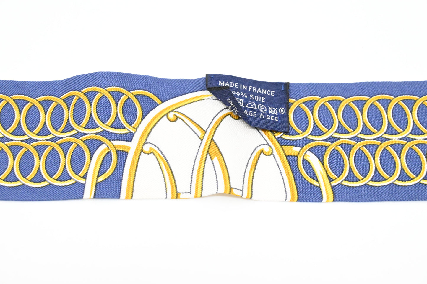 Hermes Twilly in Navy Blue and Gold Silk